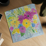 Happy Flowers by Farida Zaman. Shown as a detailed flat fine art print, highlighting archival giclee quality. Available as an archival giclee rolled canvas, fine art paper, or poster print. SKU 60947a.