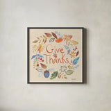 Hello Fall IV Sq Burlap by Farida Zaman. Shown in a sleek black glass frame for a contemporary gallery look. Available as an archival giclee rolled canvas, fine art paper, or poster print. SKU 82072a.