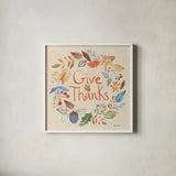 Hello Fall IV Sq Burlap by Farida Zaman. Shown in a crisp white glass frame for a clean and minimalist style. Available as an archival giclee rolled canvas, fine art paper, or poster print. SKU 82072a.