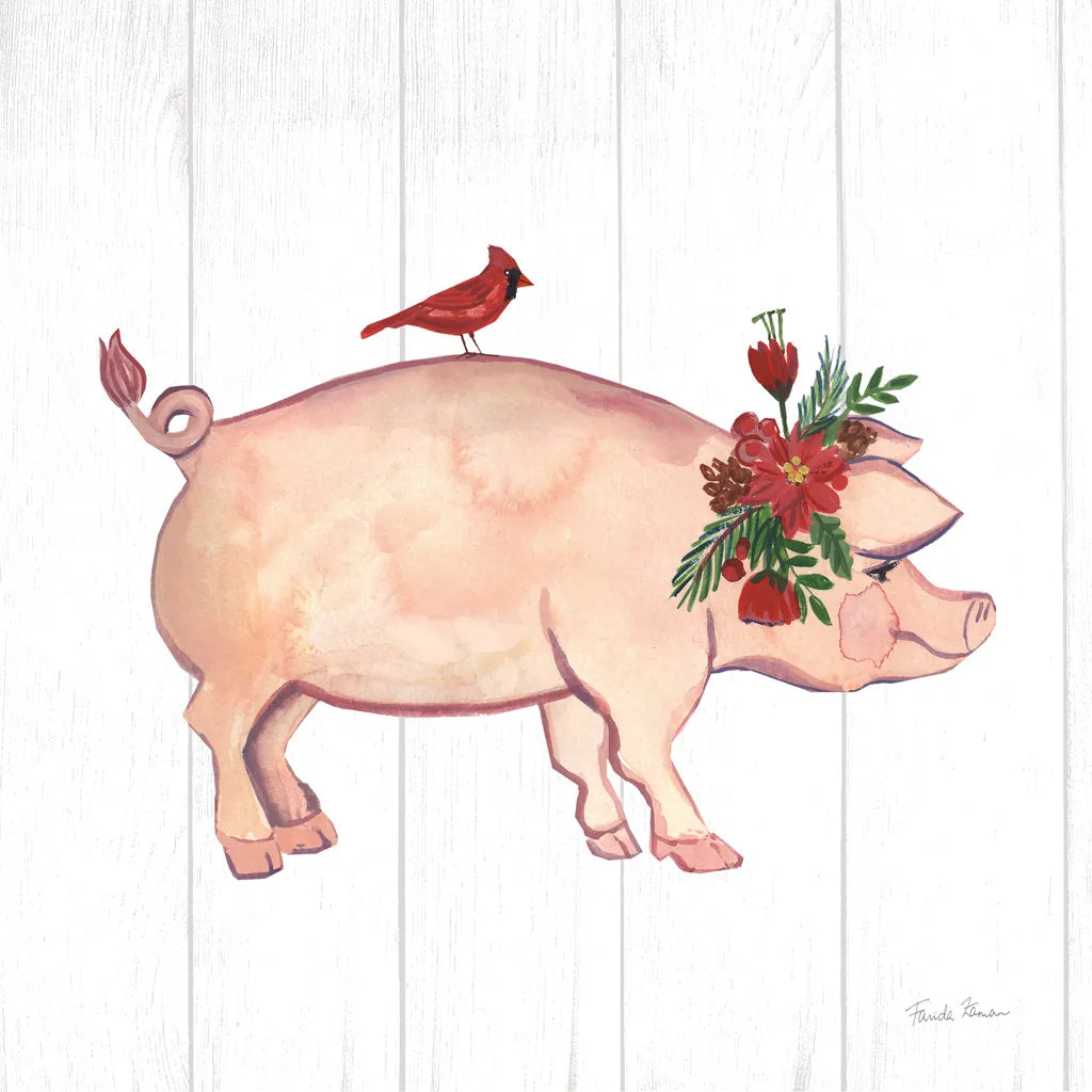 Holiday Farm Animals I by Farida Zaman. SKU 37033a. Archival Giclee Fine art print for wall decor.