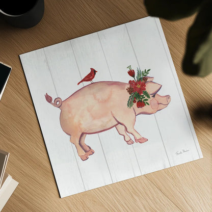 Holiday Farm Animals I by Farida Zaman. Shown as a detailed flat fine art print, highlighting archival giclee quality. Available as an archival giclee rolled canvas, fine art paper, or poster print. SKU 37033a.