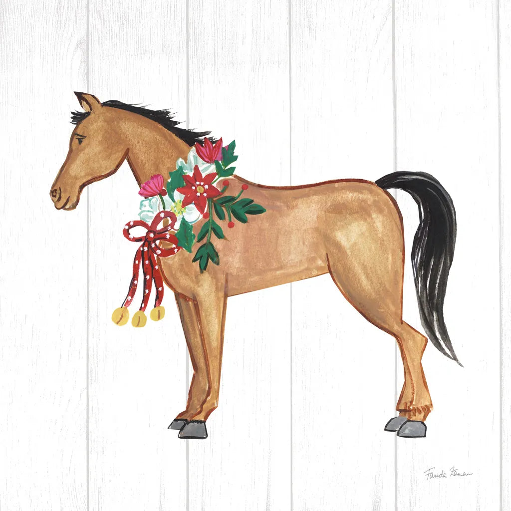 Holiday Farm Animals II by Farida Zaman. SKU 37034a. Archival Giclee Fine art print for wall decor.