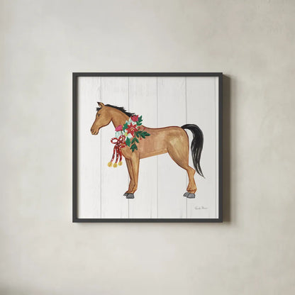 Holiday Farm Animals II by Farida Zaman. Shown in a sleek black glass frame for a contemporary gallery look. Available as an archival giclee rolled canvas, fine art paper, or poster print. SKU 37034a.