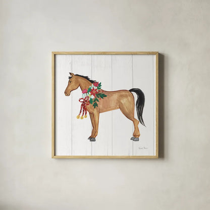 Holiday Farm Animals II by Farida Zaman. Shown in a natural wood glass frame for a timeless modern aesthetic. Available as an archival giclee rolled canvas, fine art paper, or poster print. SKU 37034a.