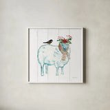 Holiday Farm Animals III by Farida Zaman. Shown in a crisp white glass frame for a clean and minimalist style. Available as an archival giclee rolled canvas, fine art paper, or poster print. SKU 37035a.