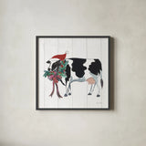 Holiday Farm Animals IV by Farida Zaman. Shown in a sleek black glass frame for a contemporary gallery look. Available as an archival giclee rolled canvas, fine art paper, or poster print. SKU 37036a.