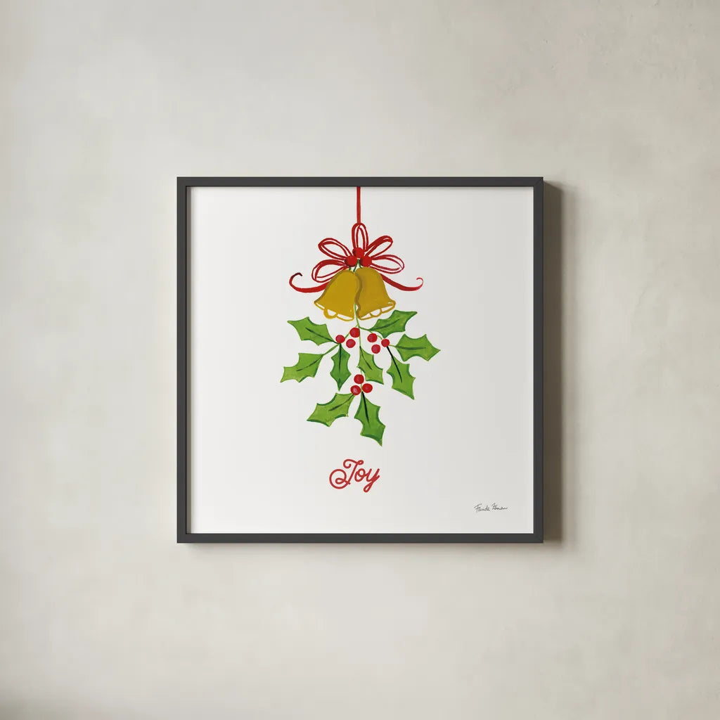 Holiday Holly by Farida Zaman. Shown in a sleek black glass frame for a contemporary gallery look. Available as an archival giclee rolled canvas, fine art paper, or poster print. SKU 76003a.