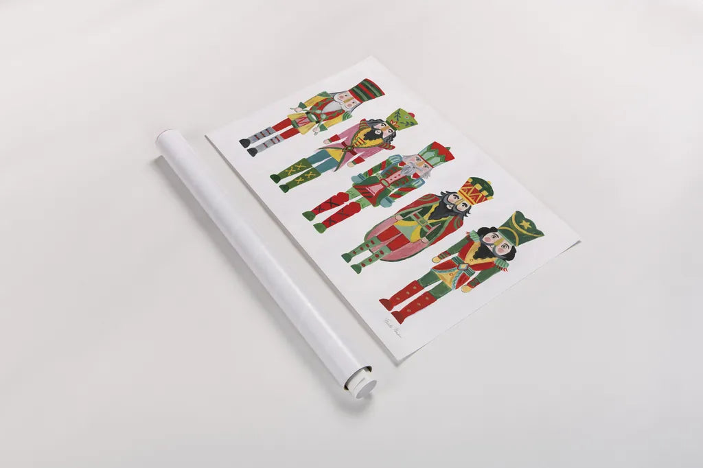Holiday Nutcrackers I by Farida Zaman. shown as a rolled paper print. Available as archival giclee rolled canvas, fine art paper, or poster print. SKU 83571i.