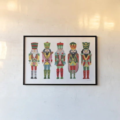 Holiday Nutcrackers I by Farida Zaman. shown as a paper print in a black flame. Available as a archival giclee rolled canvas, fine art paper, or poster print. SKU 83571i.