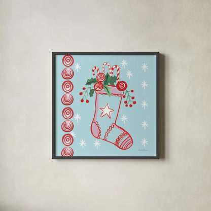 Holiday Treats I by Farida Zaman. Shown in a sleek black glass frame for a contemporary gallery look. Available as an archival giclee rolled canvas, fine art paper, or poster print. SKU 33051a.
