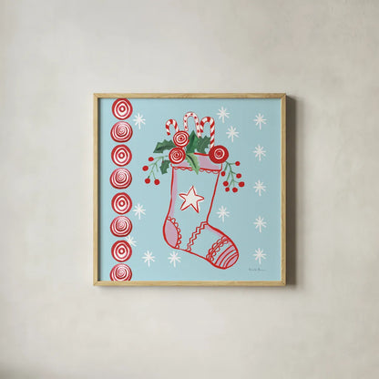 Holiday Treats I by Farida Zaman. Shown in a natural wood glass frame for a timeless modern aesthetic. Available as an archival giclee rolled canvas, fine art paper, or poster print. SKU 33051a.
