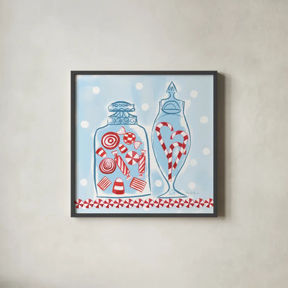 Holiday Treats II by Farida Zaman. Shown in a sleek black glass frame for a contemporary gallery look. Available as an archival giclee rolled canvas, fine art paper, or poster print. SKU 33052a.