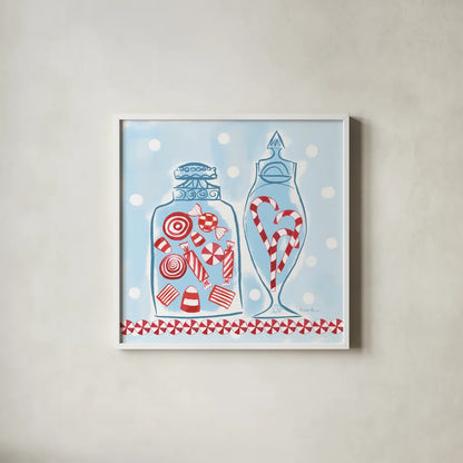 Holiday Treats II by Farida Zaman. Shown in a crisp white glass frame for a clean and minimalist style. Available as an archival giclee rolled canvas, fine art paper, or poster print. SKU 33052a.