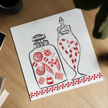 Holiday Treats II BW by Farida Zaman. Shown as a detailed flat fine art print, highlighting archival giclee quality. Available as an archival giclee rolled canvas, fine art paper, or poster print. SKU 58362a.