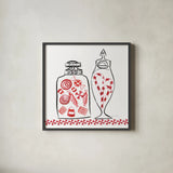 Holiday Treats II BW by Farida Zaman. Shown in a sleek black glass frame for a contemporary gallery look. Available as an archival giclee rolled canvas, fine art paper, or poster print. SKU 58362a.