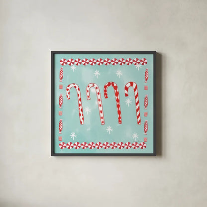 Holiday Treats III by Farida Zaman. Shown in a sleek black glass frame for a contemporary gallery look. Available as an archival giclee rolled canvas, fine art paper, or poster print. SKU 33053a.