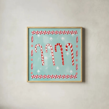 Holiday Treats III by Farida Zaman. Shown in a natural wood glass frame for a timeless modern aesthetic. Available as an archival giclee rolled canvas, fine art paper, or poster print. SKU 33053a.