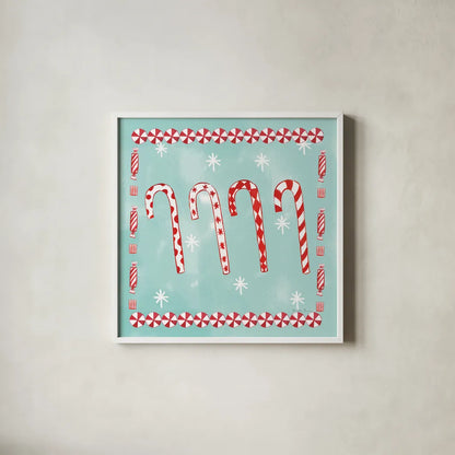 Holiday Treats III by Farida Zaman. Shown in a crisp white glass frame for a clean and minimalist style. Available as an archival giclee rolled canvas, fine art paper, or poster print. SKU 33053a.