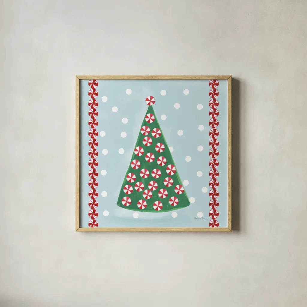 Holiday Treats IV by Farida Zaman. Shown in a natural wood glass frame for a timeless modern aesthetic. Available as an archival giclee rolled canvas, fine art paper, or poster print. SKU 33054a.