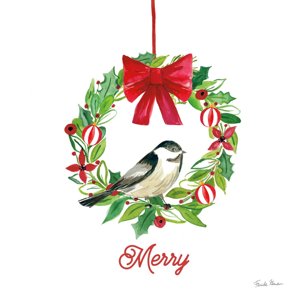 Holiday Wreath by Farida Zaman. SKU 76533a. Archival Giclee Fine art print for wall decor.