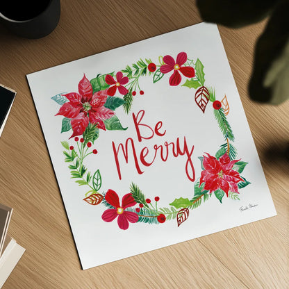 Holiday Wreath III by Farida Zaman. Shown as a detailed flat fine art print, highlighting archival giclee quality. Available as an archival giclee rolled canvas, fine art paper, or poster print. SKU 39792a.