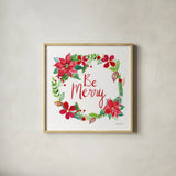 Holiday Wreath III by Farida Zaman. Shown in a natural wood glass frame for a timeless modern aesthetic. Available as an archival giclee rolled canvas, fine art paper, or poster print. SKU 39792a.
