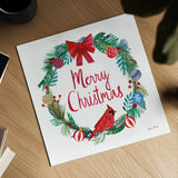 Holiday Wreath IV by Farida Zaman. Shown as a detailed flat fine art print, highlighting archival giclee quality. Available as an archival giclee rolled canvas, fine art paper, or poster print. SKU 39793a.