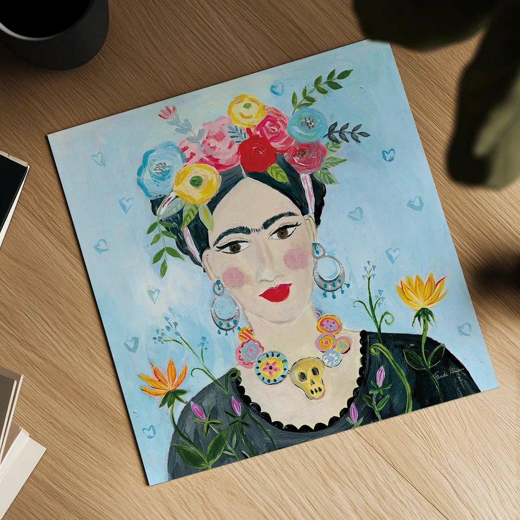 Homage to Frida II Shoulders by Farida Zaman. Shown as a detailed flat fine art print, highlighting archival giclee quality. Available as an archival giclee rolled canvas, fine art paper, or poster print. SKU 51754a.