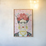 Homage to Frida v2 by Farida Zaman. shown as a paper print in a natural frame. Available as a archival giclee rolled canvas, fine art paper, or poster print. SKU 54175h.