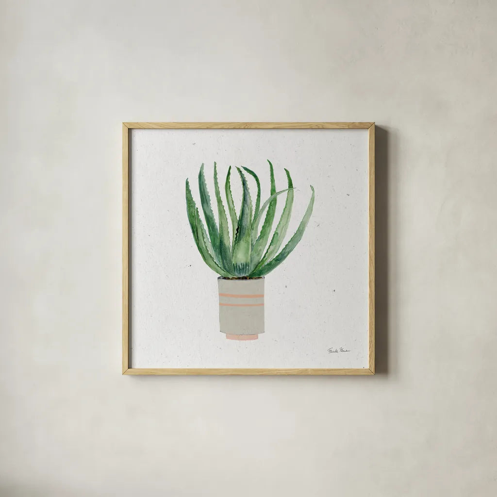 Home Garden I by Farida Zaman. Shown in a natural wood glass frame for a timeless modern aesthetic. Available as an archival giclee rolled canvas, fine art paper, or poster print. SKU 63537a.