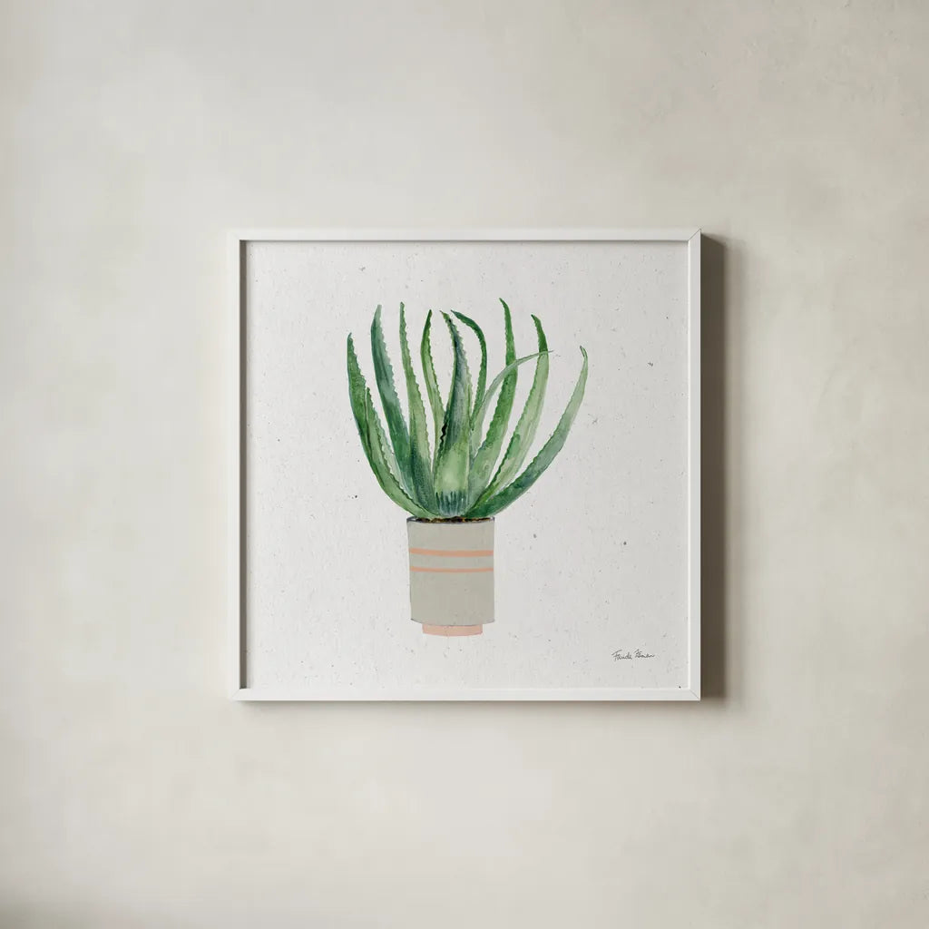Home Garden I by Farida Zaman. Shown in a crisp white glass frame for a clean and minimalist style. Available as an archival giclee rolled canvas, fine art paper, or poster print. SKU 63537a.
