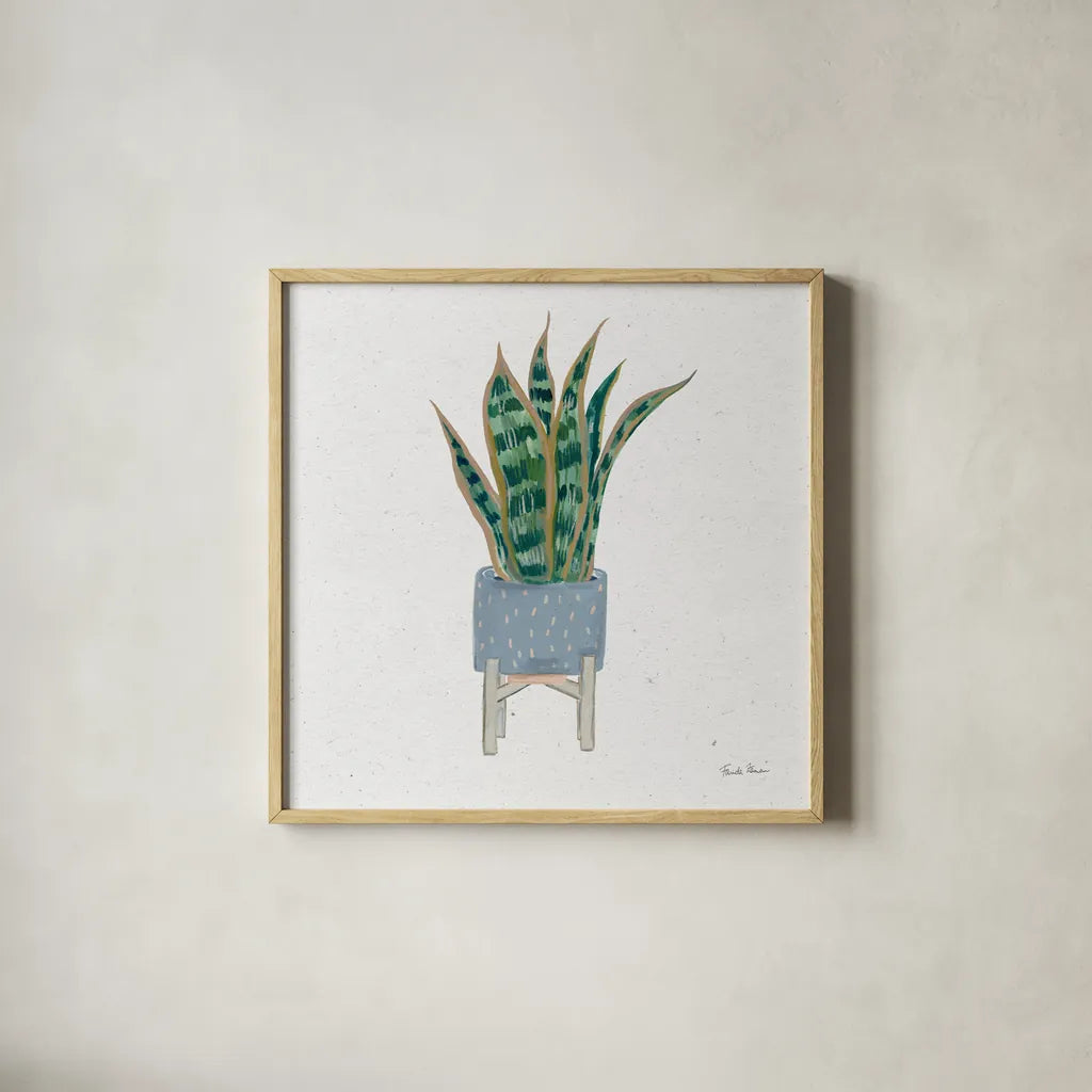 Home Garden II by Farida Zaman. Shown in a natural wood glass frame for a timeless modern aesthetic. Available as an archival giclee rolled canvas, fine art paper, or poster print. SKU 63538a.
