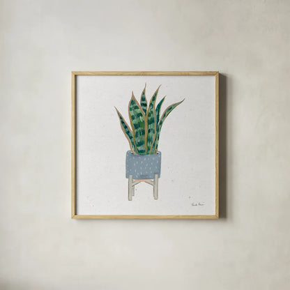 Home Garden II by Farida Zaman. Shown in a natural wood glass frame for a timeless modern aesthetic. Available as an archival giclee rolled canvas, fine art paper, or poster print. SKU 63538a.