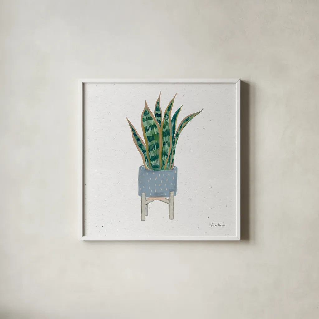 Home Garden II by Farida Zaman. Shown in a crisp white glass frame for a clean and minimalist style. Available as an archival giclee rolled canvas, fine art paper, or poster print. SKU 63538a.
