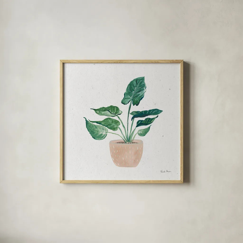 Home Garden III by Farida Zaman. Shown in a natural wood glass frame for a timeless modern aesthetic. Available as an archival giclee rolled canvas, fine art paper, or poster print. SKU 63539a.