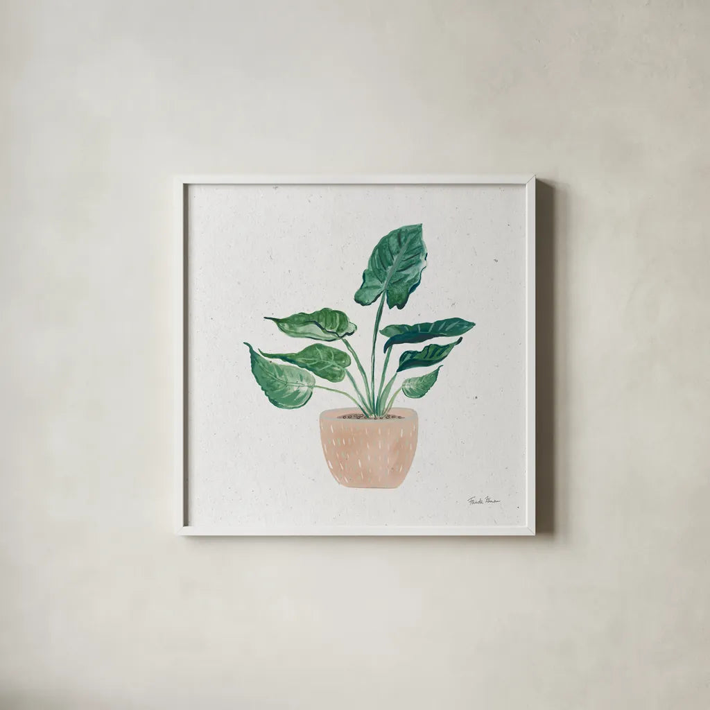 Home Garden III by Farida Zaman. Shown in a crisp white glass frame for a clean and minimalist style. Available as an archival giclee rolled canvas, fine art paper, or poster print. SKU 63539a.