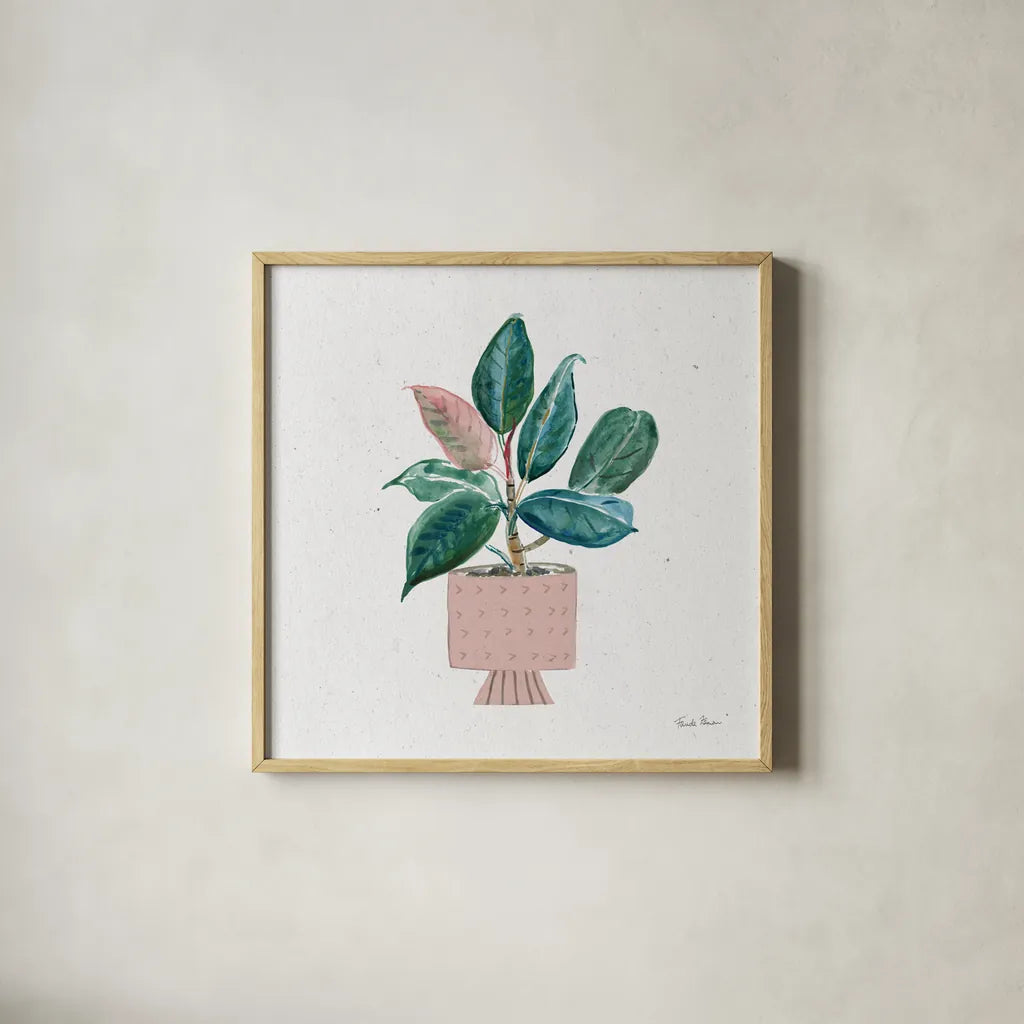 Home Garden IV by Farida Zaman. Shown in a natural wood glass frame for a timeless modern aesthetic. Available as an archival giclee rolled canvas, fine art paper, or poster print. SKU 63540a.