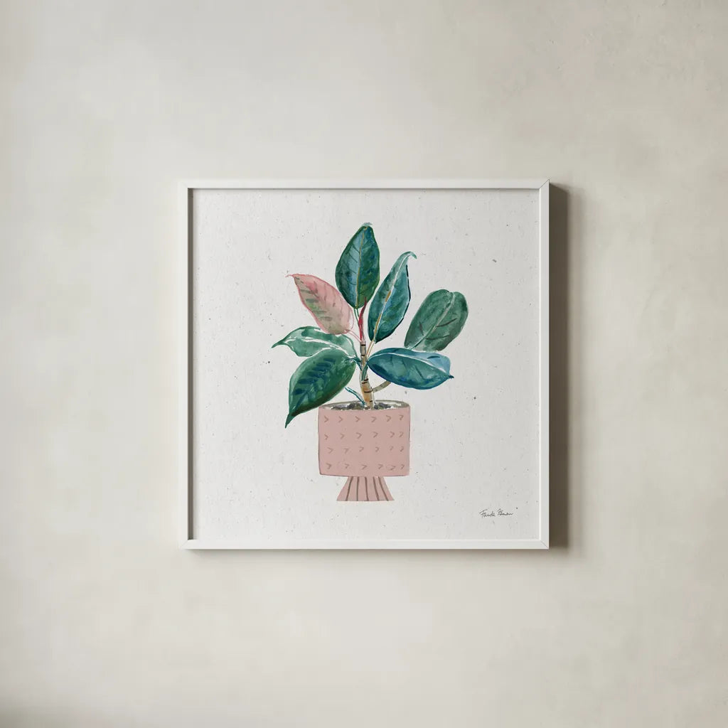 Home Garden IV by Farida Zaman. Shown in a crisp white glass frame for a clean and minimalist style. Available as an archival giclee rolled canvas, fine art paper, or poster print. SKU 63540a.