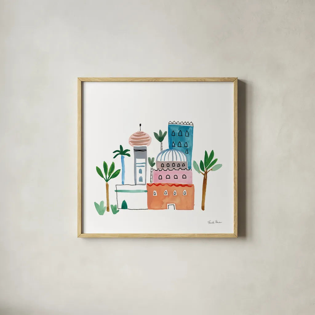 Home Sweet Home I by Farida Zaman. Shown in a natural wood glass frame for a timeless modern aesthetic. Available as an archival giclee rolled canvas, fine art paper, or poster print. SKU 56840a.
