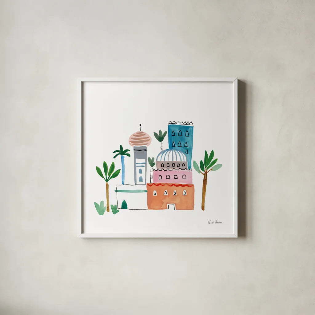 Home Sweet Home I by Farida Zaman. Shown in a crisp white glass frame for a clean and minimalist style. Available as an archival giclee rolled canvas, fine art paper, or poster print. SKU 56840a.