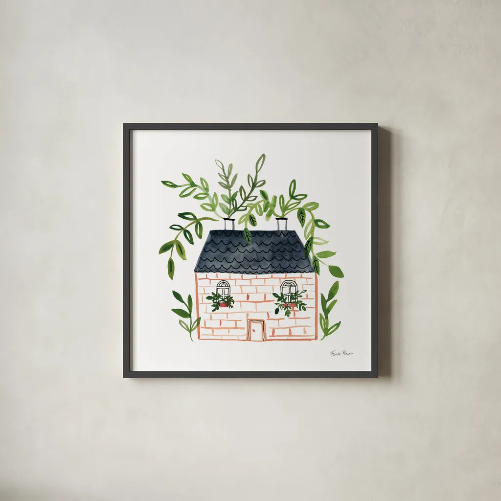Home Sweet Home II by Farida Zaman. Shown in a sleek black glass frame for a contemporary gallery look. Available as an archival giclee rolled canvas, fine art paper, or poster print. SKU 56841a.