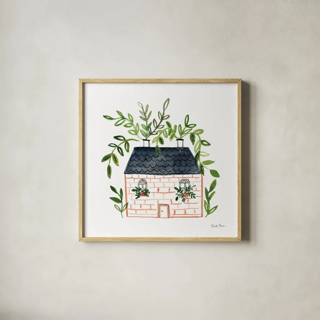 Home Sweet Home II by Farida Zaman. Shown in a natural wood glass frame for a timeless modern aesthetic. Available as an archival giclee rolled canvas, fine art paper, or poster print. SKU 56841a.