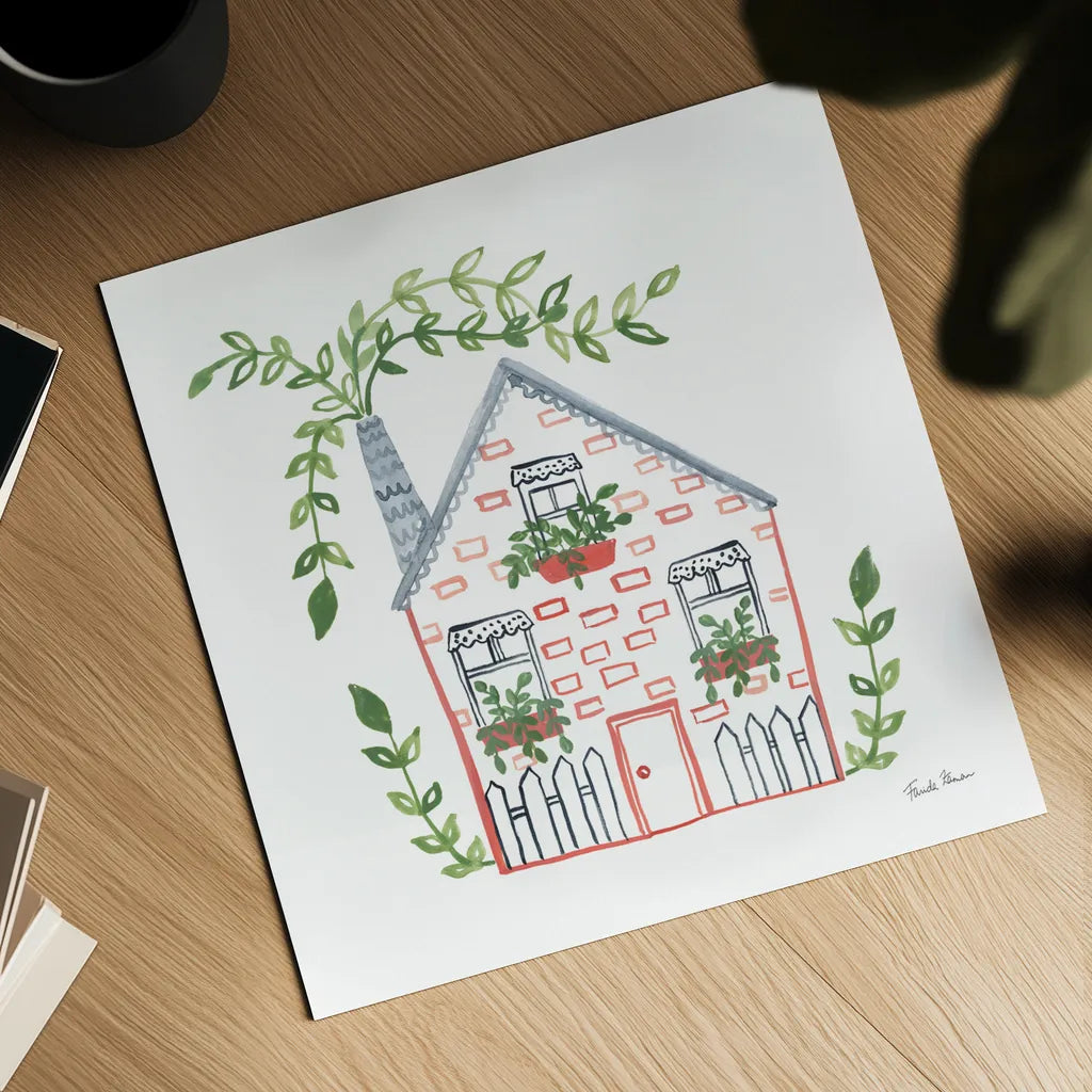 Home Sweet Home III by Farida Zaman. Shown as a detailed flat fine art print, highlighting archival giclee quality. Available as an archival giclee rolled canvas, fine art paper, or poster print. SKU 67384a.