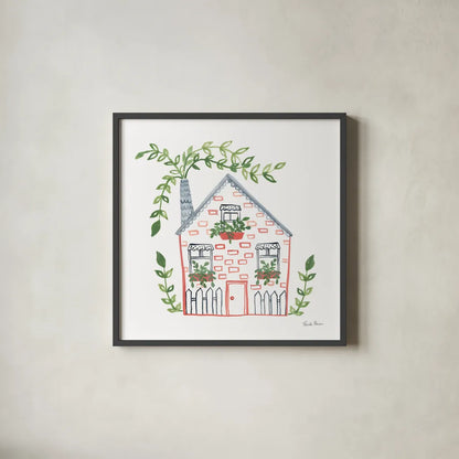 Home Sweet Home III by Farida Zaman. Shown in a sleek black glass frame for a contemporary gallery look. Available as an archival giclee rolled canvas, fine art paper, or poster print. SKU 67384a.