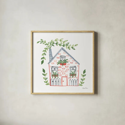 Home Sweet Home III by Farida Zaman. Shown in a natural wood glass frame for a timeless modern aesthetic. Available as an archival giclee rolled canvas, fine art paper, or poster print. SKU 67384a.