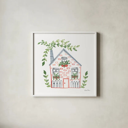 Home Sweet Home III by Farida Zaman. Shown in a crisp white glass frame for a clean and minimalist style. Available as an archival giclee rolled canvas, fine art paper, or poster print. SKU 67384a.