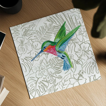 Hummingbird II by Farida Zaman. Shown as a detailed flat fine art print, highlighting archival giclee quality. Available as an archival giclee rolled canvas, fine art paper, or poster print. SKU 89246a.