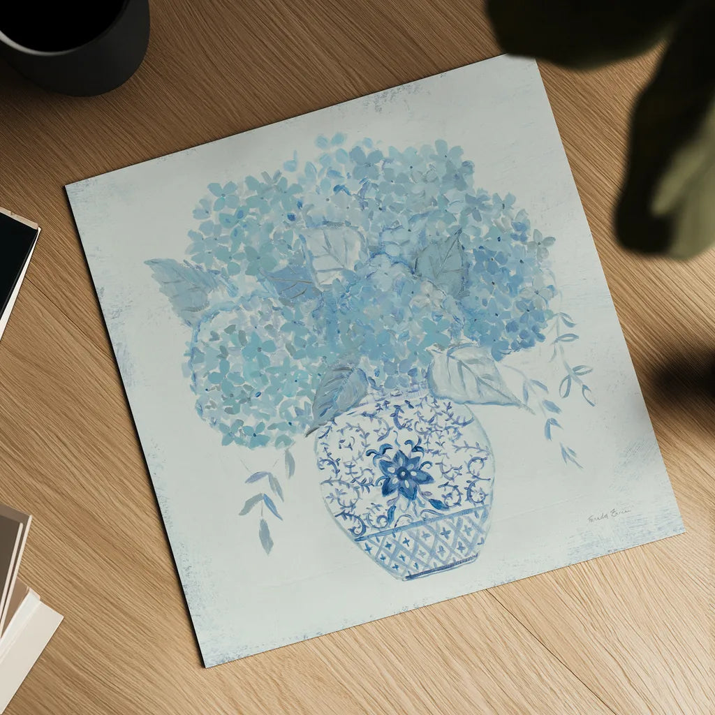 Hydrangea Fun by Farida Zaman. Shown as a detailed flat fine art print, highlighting archival giclee quality. Available as an archival giclee rolled canvas, fine art paper, or poster print. SKU 46816a.