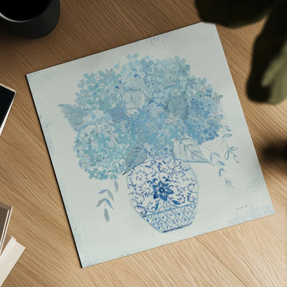 Hydrangea Fun by Farida Zaman. Shown as a detailed flat fine art print, highlighting archival giclee quality. Available as an archival giclee rolled canvas, fine art paper, or poster print. SKU 46816a.