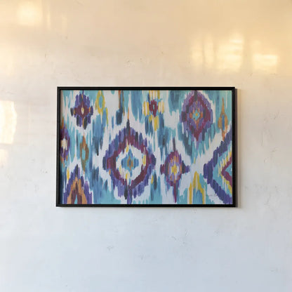 Ikat Jewel I by Farida Zaman. shown as a paper print in a black flame. Available as a archival giclee rolled canvas, fine art paper, or poster print. SKU 45443i.